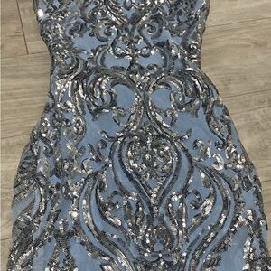 Windsor Elegant Blue and Silver Embellished Gown